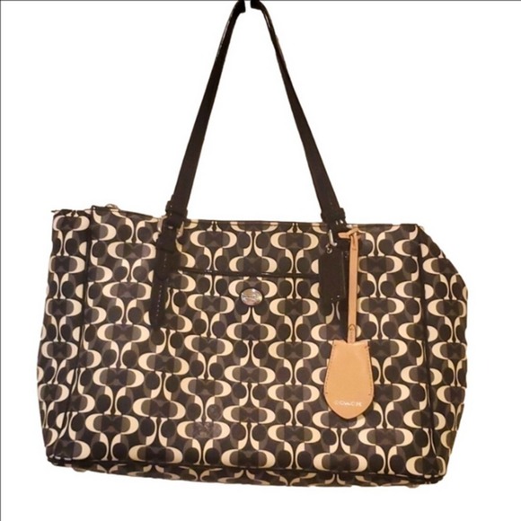 Coach Tote Bag Black/Gray Signature Print Satchel Purse Handbag - Picture 1 of 11